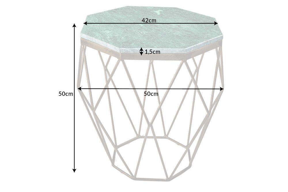 Abstrakter Beistelltisch DIAMOND 50cm grün Marmor messing Metall