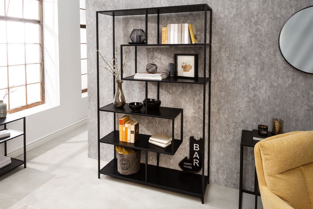 Industrial Bücherregal SLIM LINE 185x114cm Esche schwarz sechs Regalböden