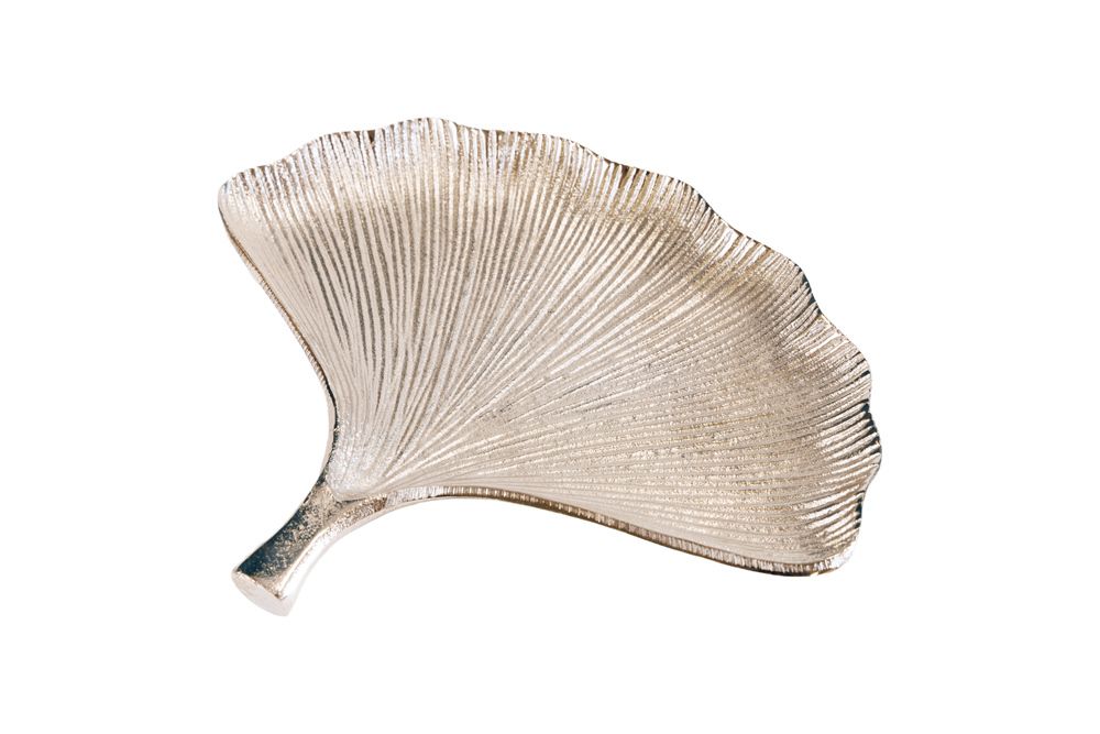 Dekoratives Schalen 3er Set GINKGO 30cm silber handmade Metall