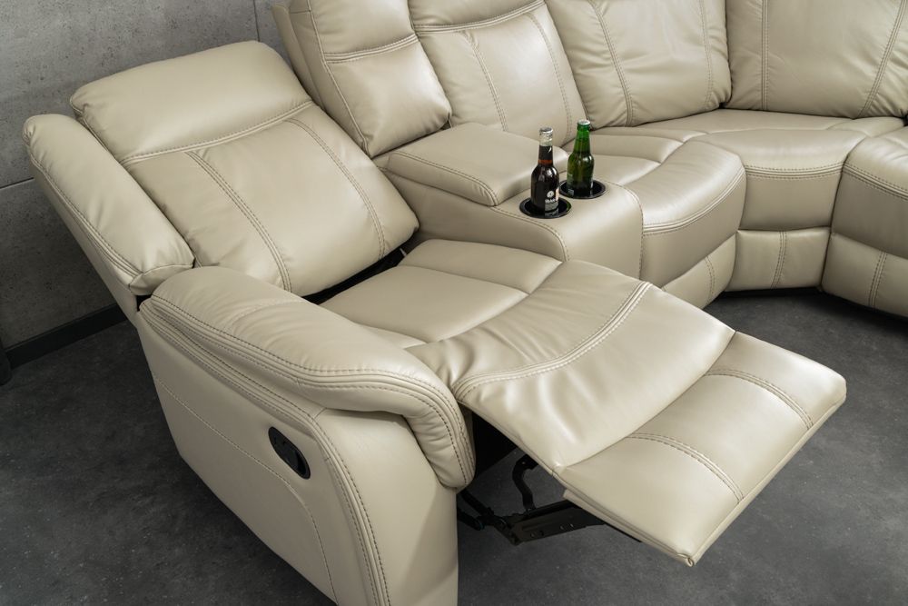 Exklusiver 5er Kinosessel HOLLYWOOD beige Ecksofa Getränkehalter Stauraum