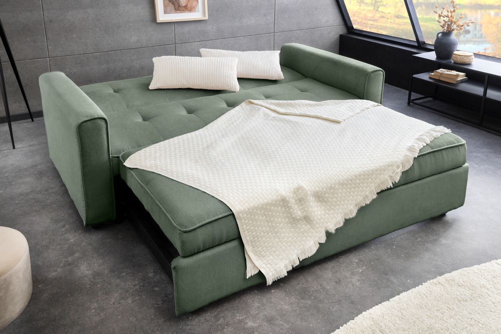 Ausziehbares Schlafsofa SMART 180cm grün Cord 2-Sitzer Couch mit Nosagfederung