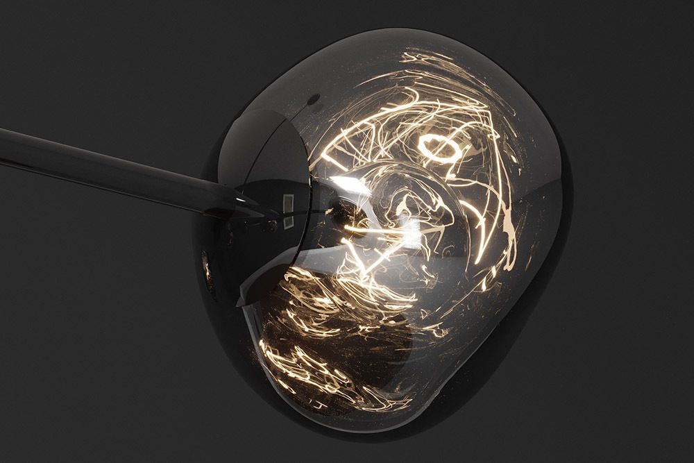 Design Hängelampe LIQUID DIAMOND 100cm smoke schwarz Glas fünf Schirme Kugelleuchte
