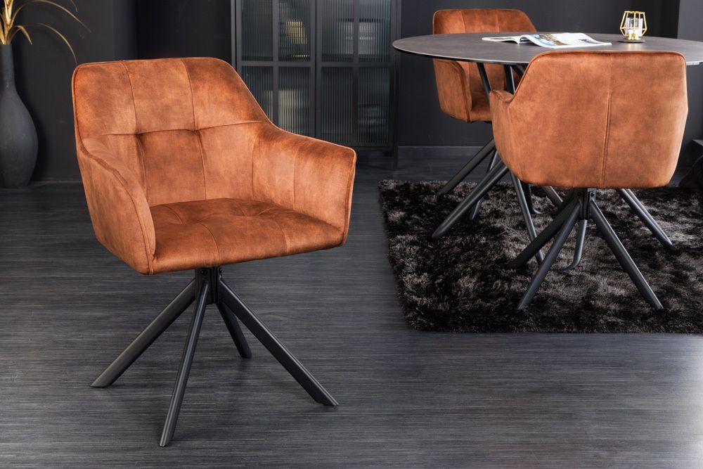 Design Stuhl LOFT rost braun Samt drehbar Metallgestell schwarz mit Armlehne