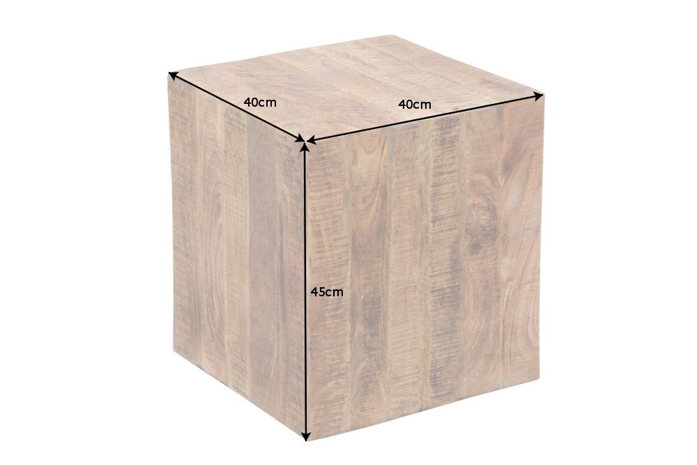 Massiver Beistelltisch FACTORY 45cm natur Mangoholz geflammt auf Rollen