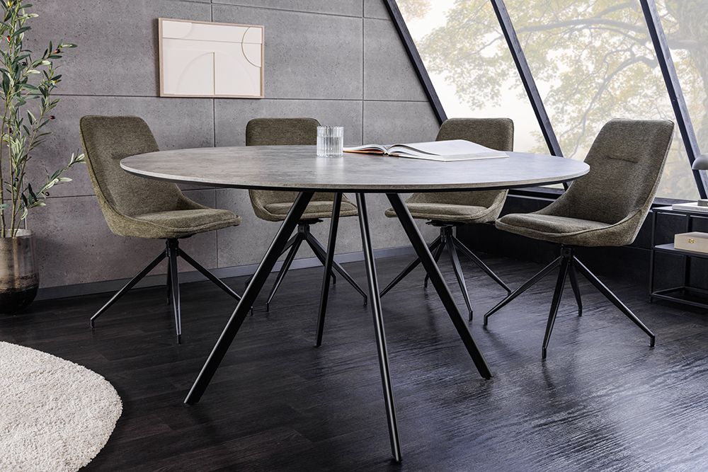 Runder Esstisch ATELIER 120cm grau Beton-Design schwarz Metall
