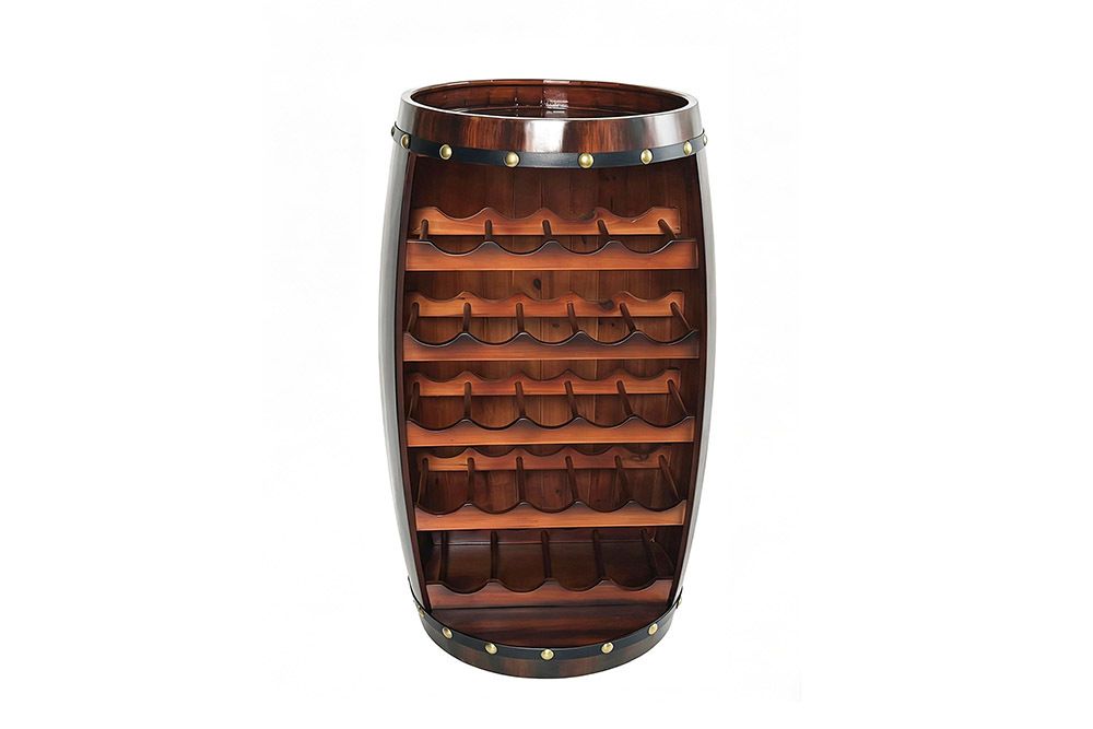 Massives Weinregal BODEGA 80cm coffee braun Pinie Fass-Bartisch für 23 Flaschen