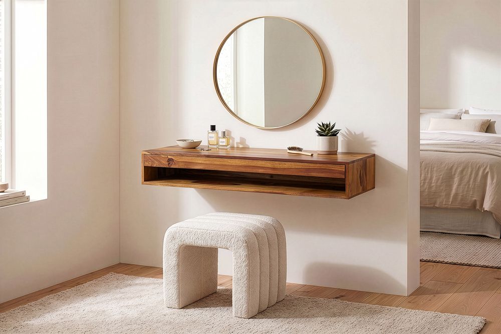 Hängender Konsolentisch PURE 100cm braun Sheeshamholz stone finish Schreibtisch