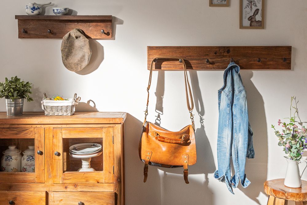 Massive Wandgarderobe HEMINGWAY 60cm natur recyceltes Teakholz mit Ablage