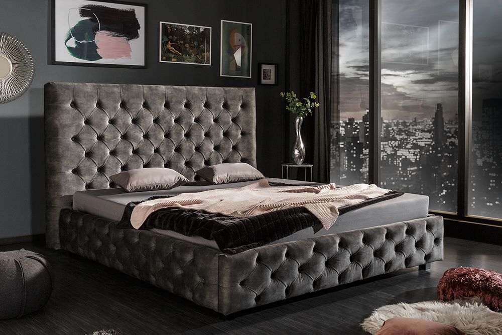 Design Doppelbett PARIS 180x200cm grau Samt Chesterfield
