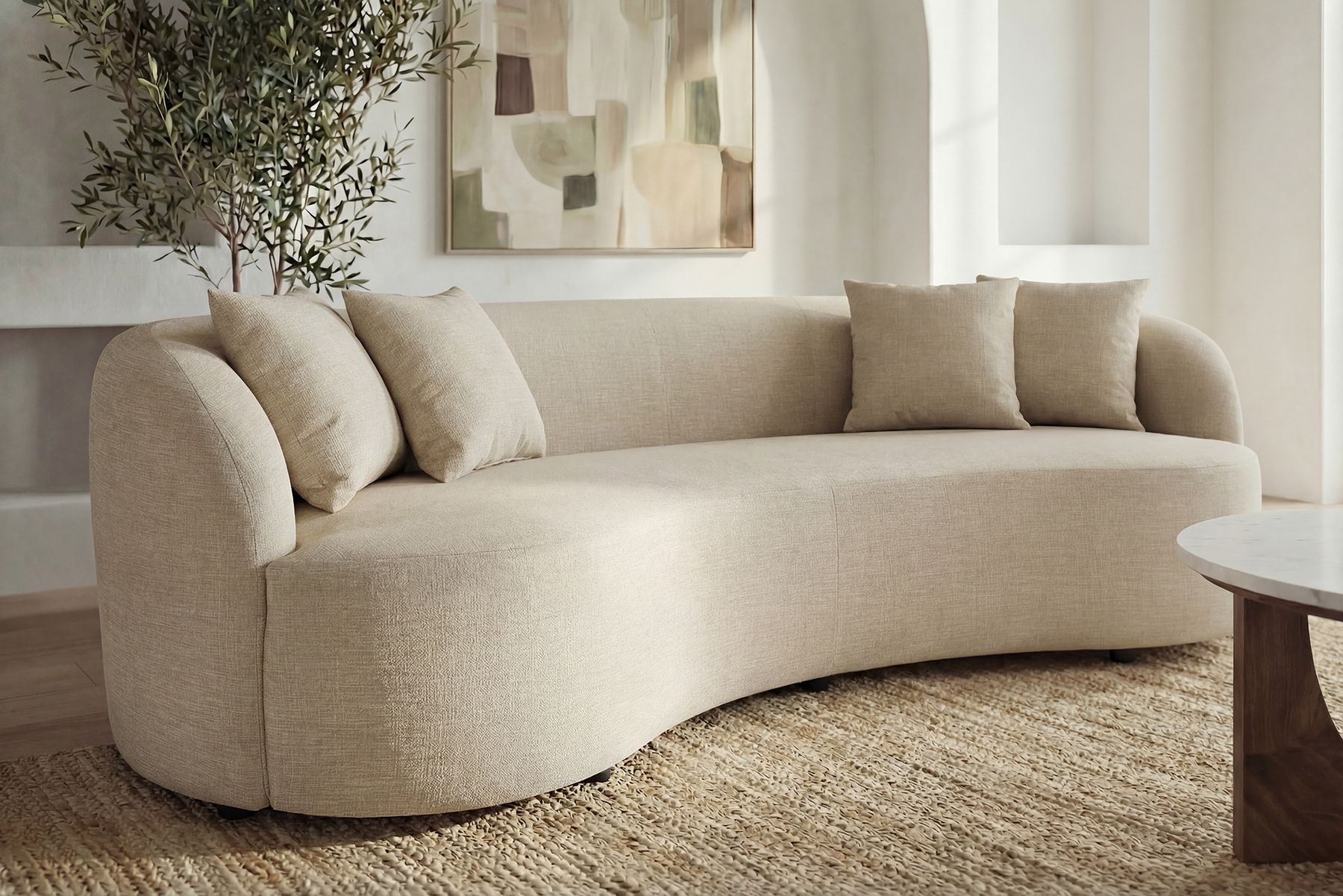 Modernes Sofa ATELIER 230cm beige Samt 3-Sitzer Couch inkl. Kissen