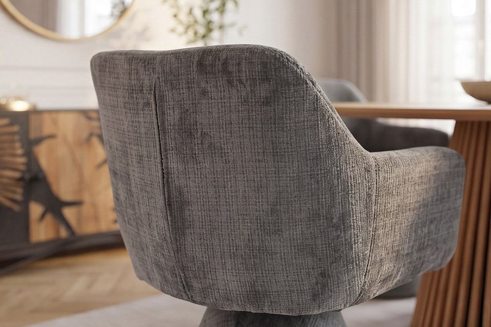 Drehbarer Stuhl AMBIENTO grau Bouclé 180° mit Auto-Return Polsterstuhl