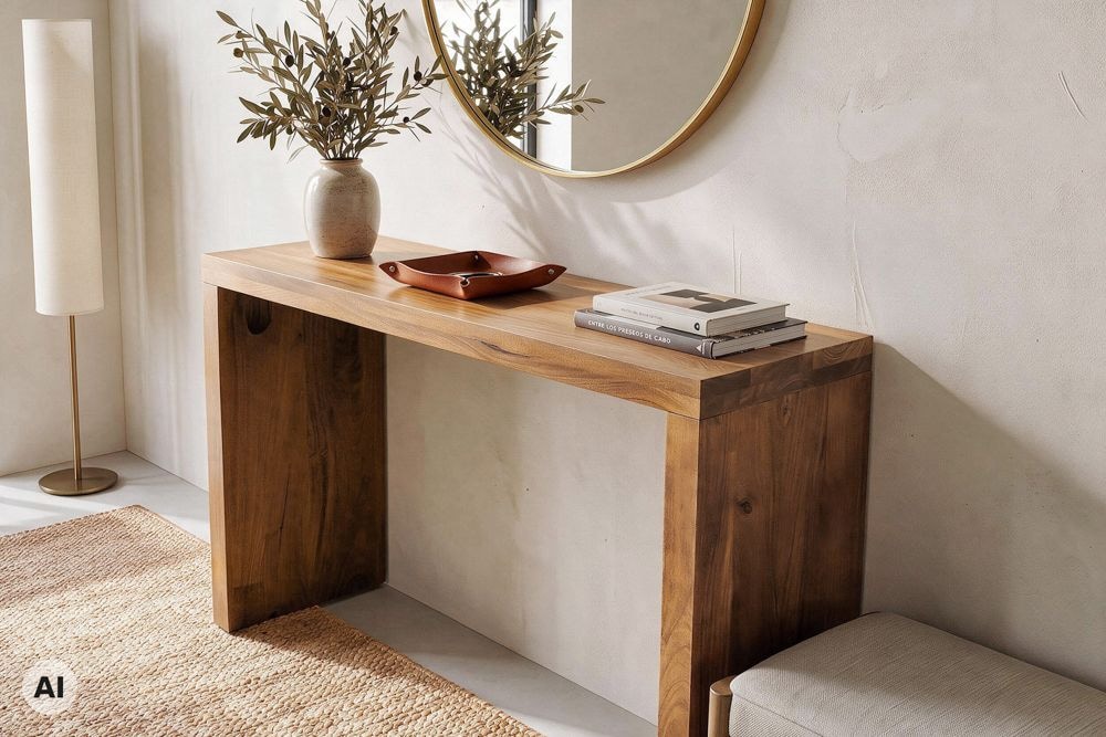 Massiver Konsolentisch MAKASSAR 100cm braun Mangoholz honey finish Schreibtisch