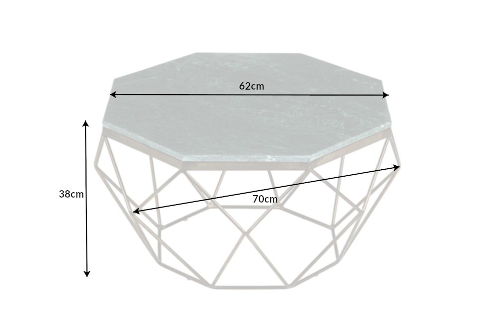 Eleganter Couchtisch DIAMOND 70cm grün messing mit Marmorplatte