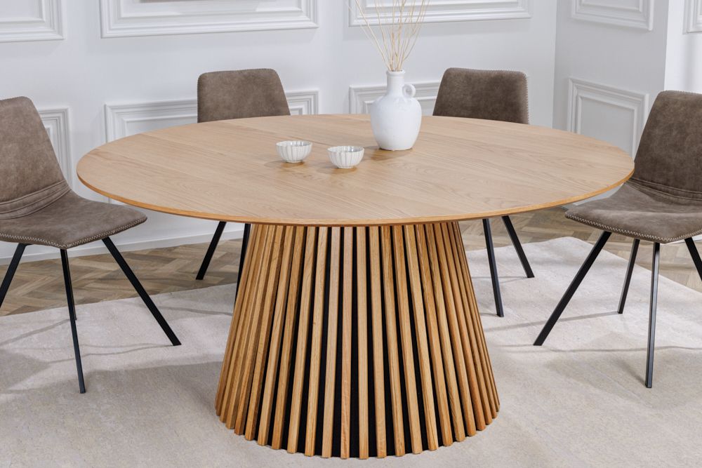 Runder Esstisch VALHALLA WOOD 120cm natur Eichenholz Säulenfuß