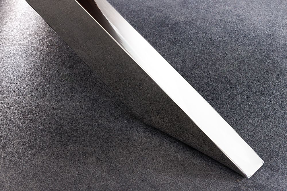Massiver Esstisch BARRACUDA 220cm braun Teakholz silber Sterngestell Glasplatte
