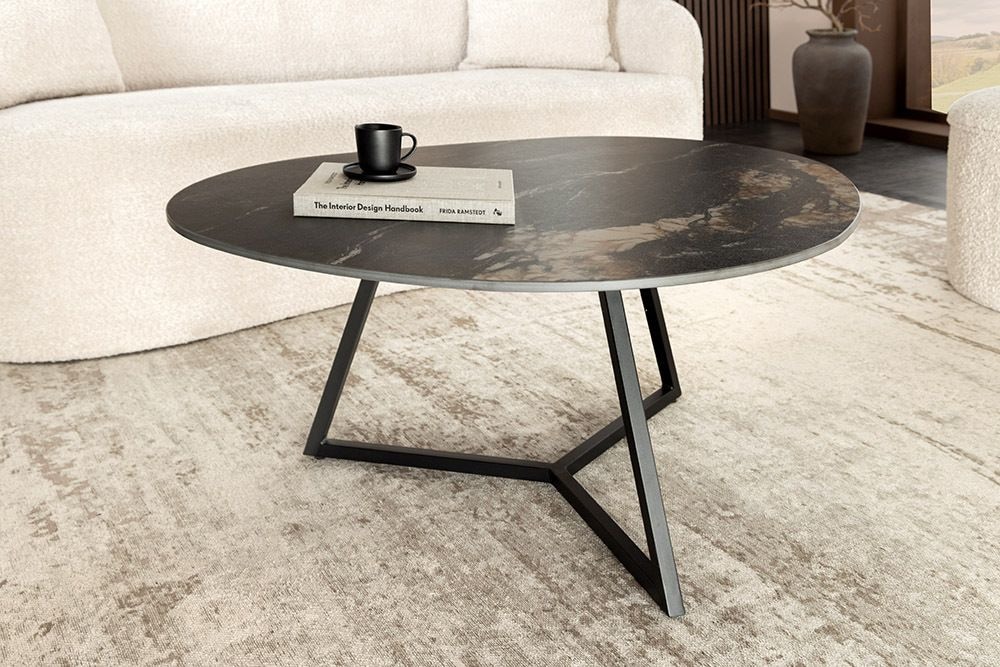 Design Couchtisch MARVELOUS 90cm schwarz gold sand Aurora Oro Keramik Metall