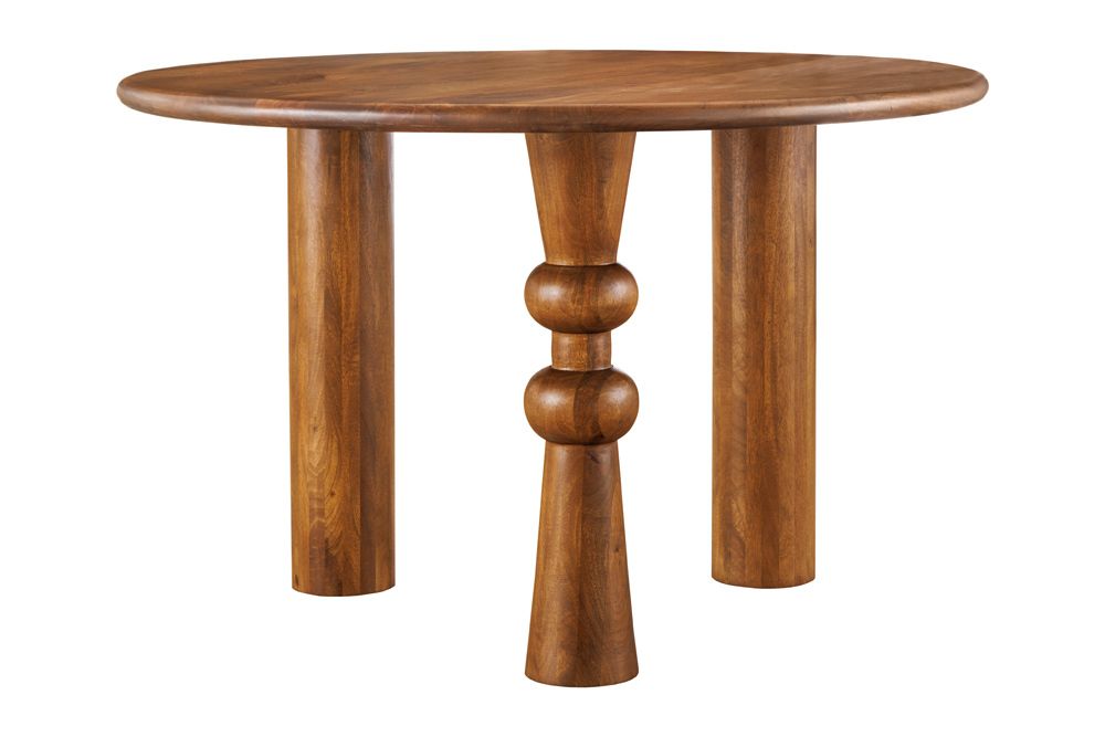 Runder Esstisch ARTE 120cm braun Mangoholz massiv mit markantem Gestell