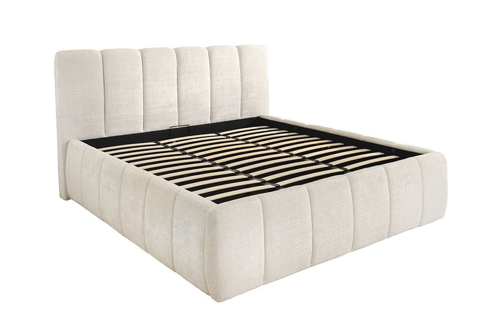 Design Boxbett ADLON 180x200cm beige Chenille Cremona mit Stauraum und Lattenrost