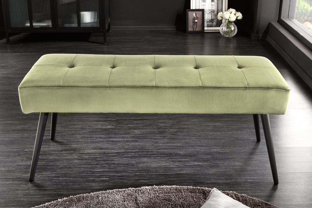 Design Sitzbank BOUTIQUE 100cm grün Samt schwarze Metallbeine