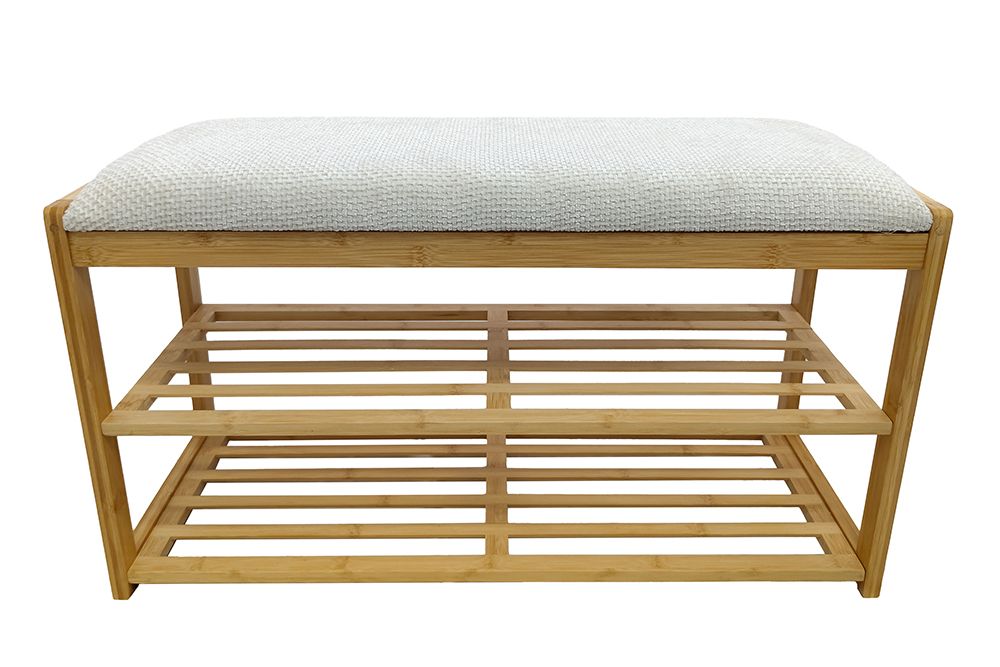 Stilvolle Schuhbank ZEN-BO 80cm natur beige Bambus Regal Sitzbank mit Stauraum