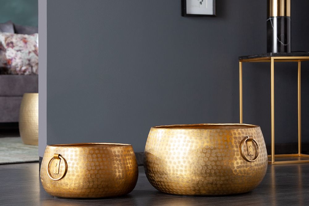 Handgefertigte Schalen 2er Set ORIENT gold Blumentopf im Hammerschlagdesign