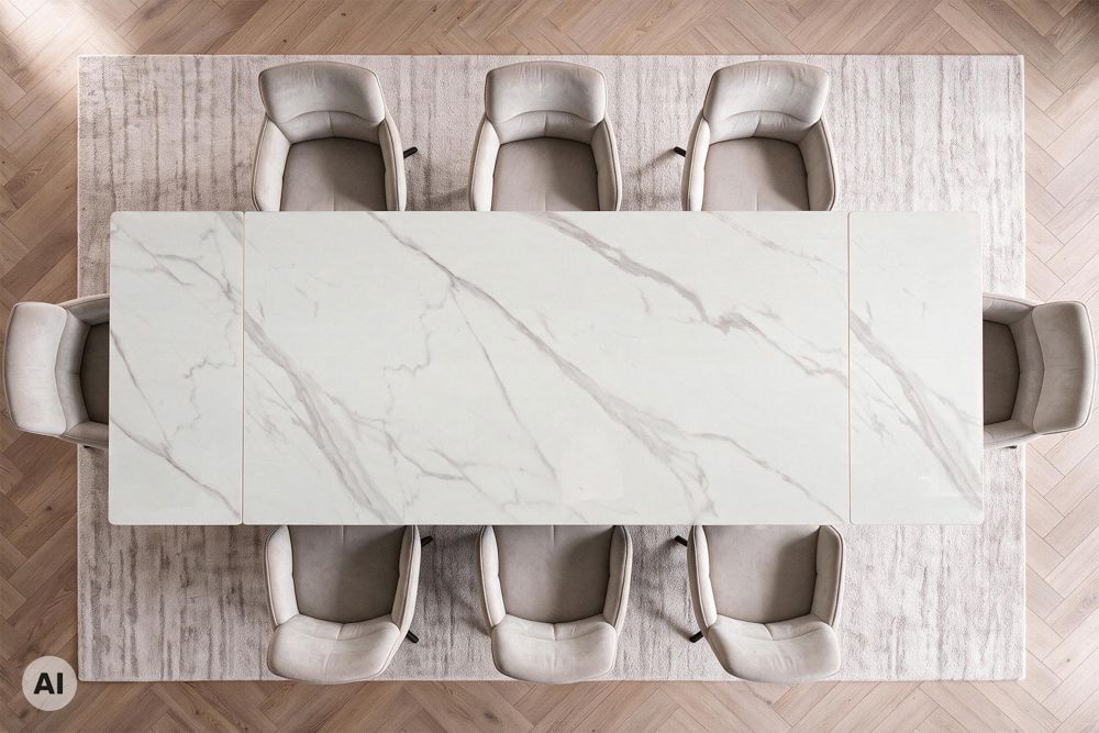 Design Esstisch DIAMOND 180-260cm matt weiß Keramik Metallgestell schwarz