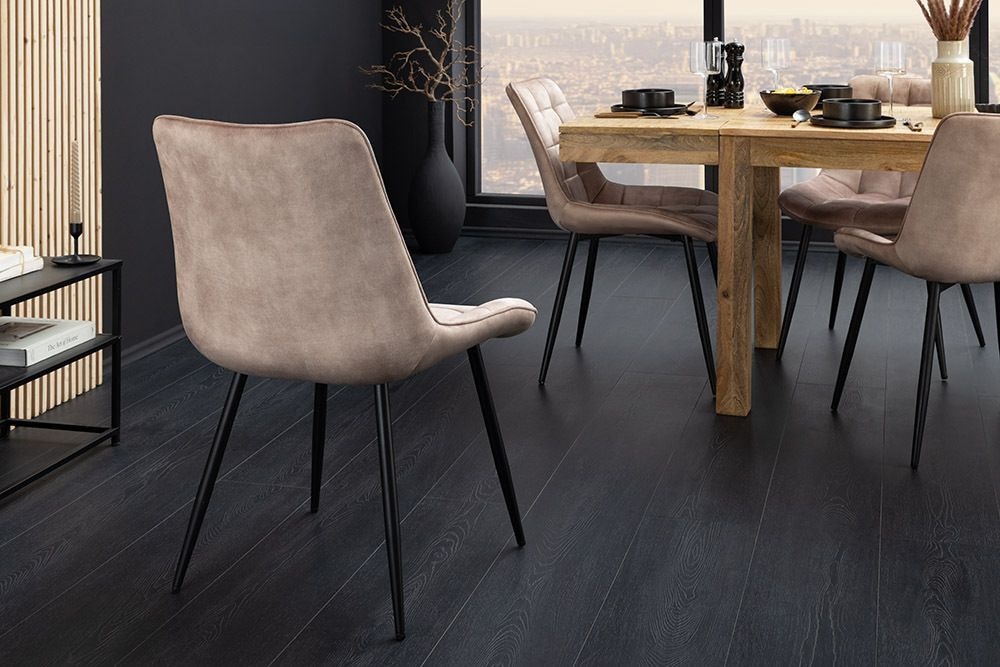 Design Stuhl ROADSTAR champagner greige Samt schwarze Metallbeine