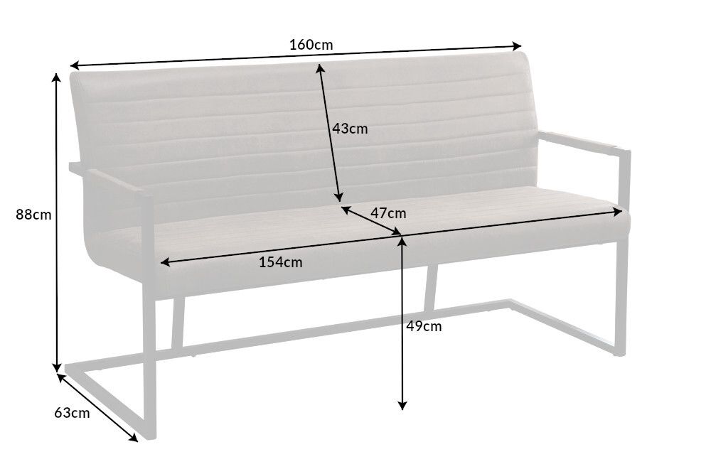 Industrial Freischwinger Bank LOFT 160cm taupe mit Armlehne