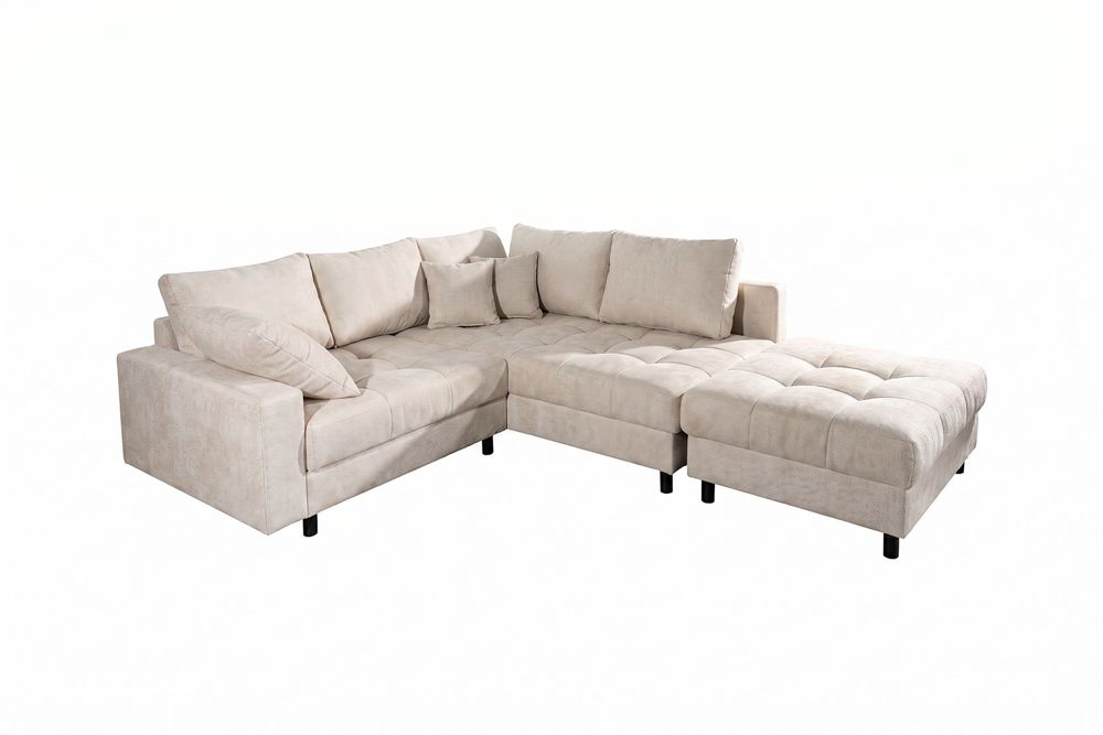 Ecksofa KENT 220cm champagner beige Chenille inkl. Hocker Federkern Wohnlandschaft