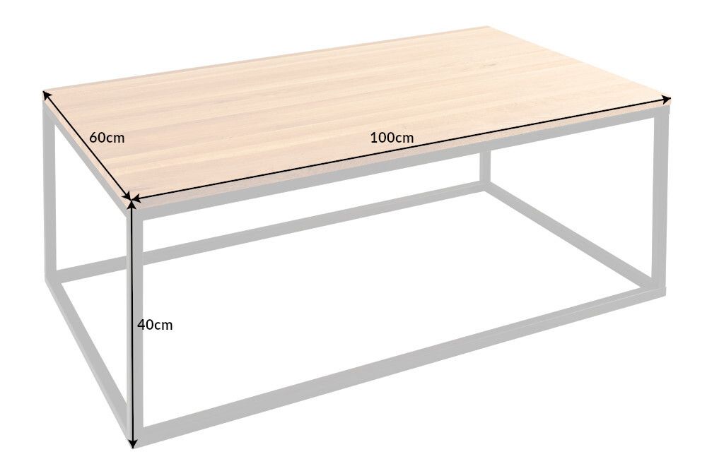Industrial Couchtisch ARCHITECTURE 100cm Wildeiche geölt schwarzes Metallgestell Massivholz