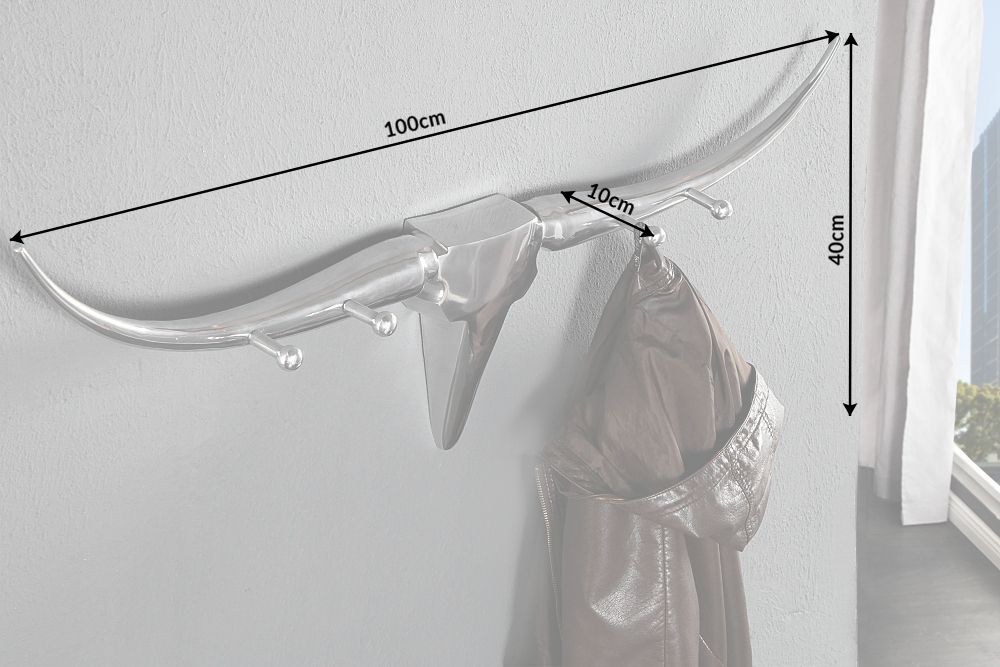 Design Garderobe BULL 100cm Aluminium Wanddekoration Stierkopf