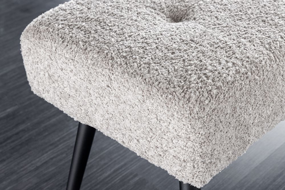Design Sitzbank BOUTIQUE 100cm champagner greige Bouclé schwarze Metallbeine Polsterbank