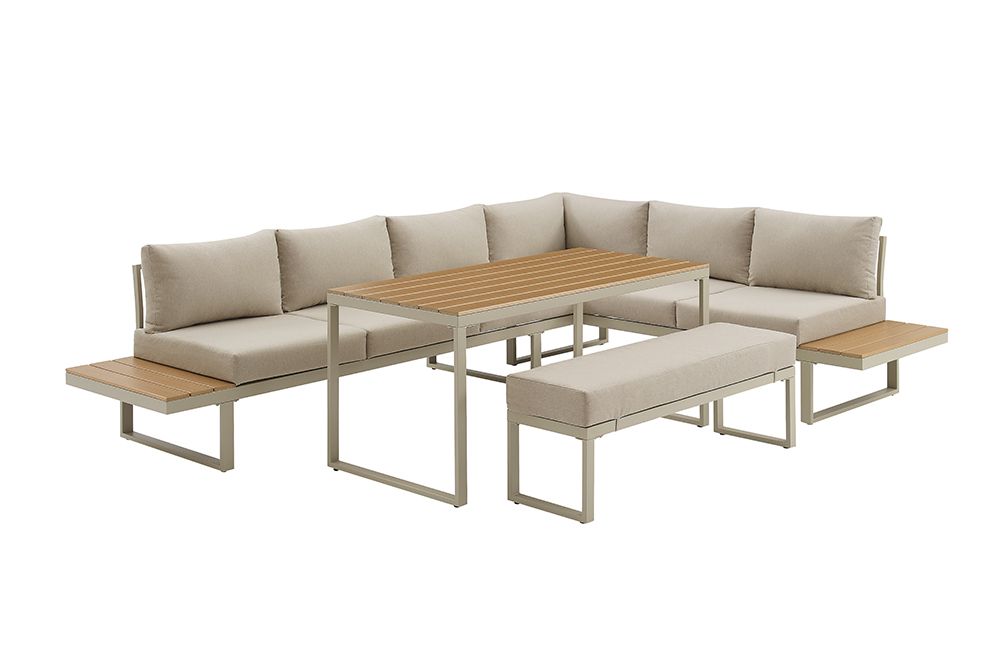 Wetterfestes Gartenmöbel Set IBIZA GRAND 280cm greige Aluminium inkl. Sitzpolster