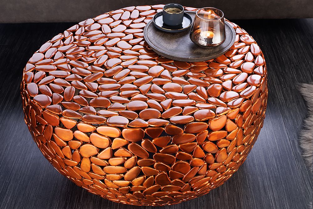 Runder Couchtisch STONE MOSAIC 75cm kupfer Metall Mosaik handmade