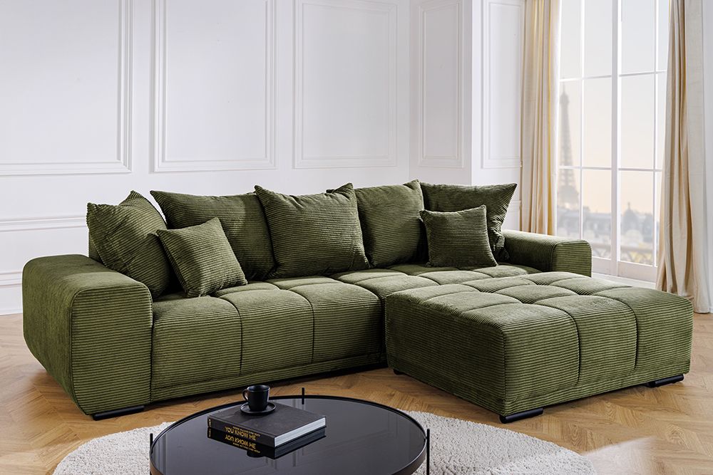 Moderner Hocker ELEGANCIA 110cm grün Cord mit Ziersteppung