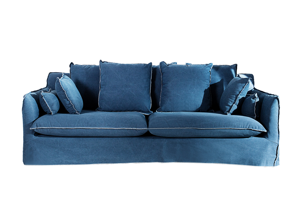 Großes Hussensofa HEAVEN blau stone washed 3er Sofa 215cm ...