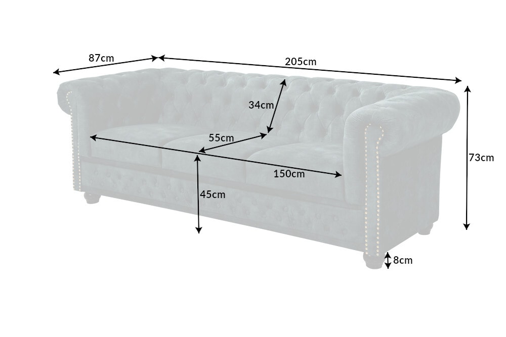 Chesterfield 3-Sitzer Sofa 205cm petrol Samt Federkern Goldnieten Knopfheftung