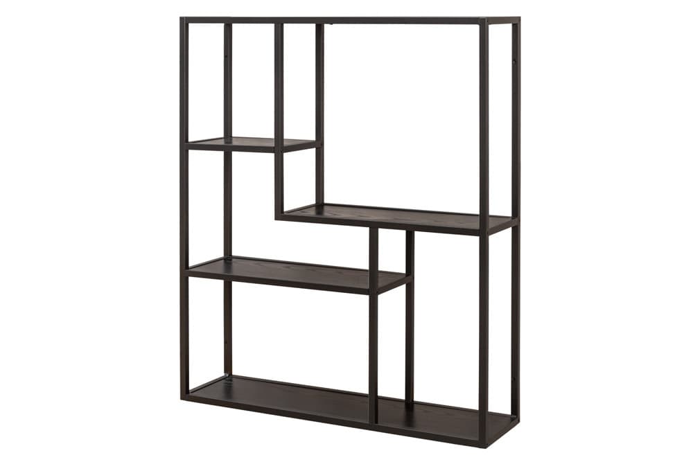 Industrial Wandregal SLIM LINE 90cm Esche schwarz fünf Regalböden