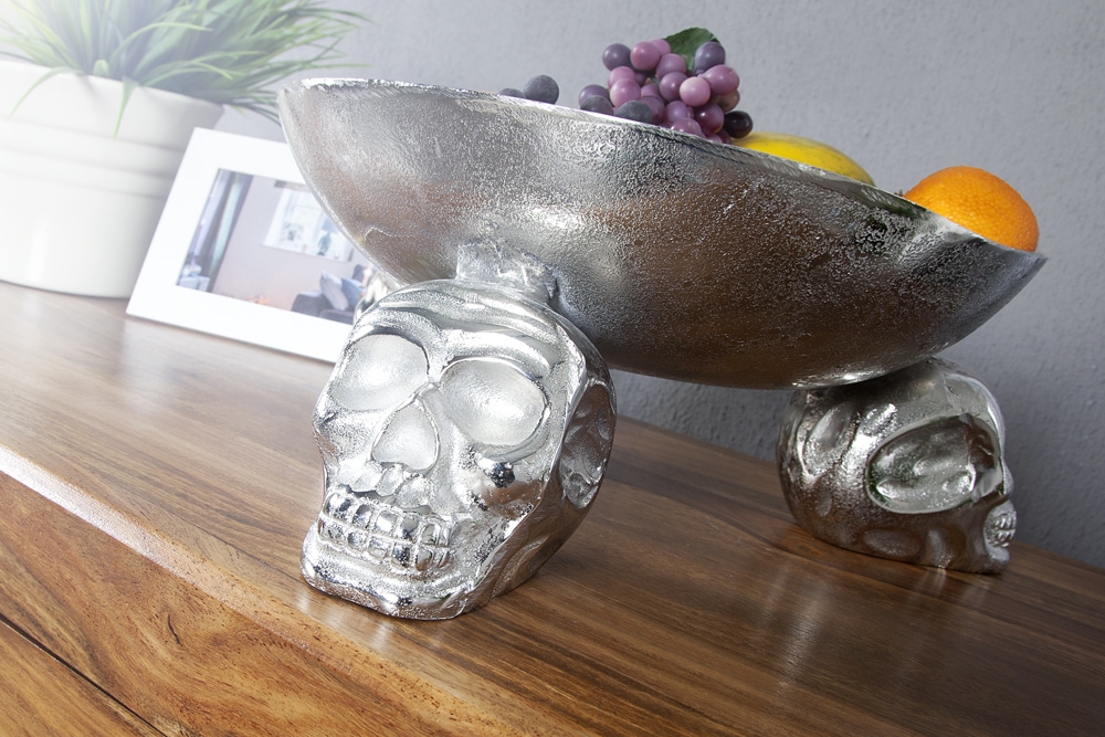 Design Deko-Schale SKULL 35cm silber Aluminium Totenkopf Design Deko-Schale SKULL 35cm silber Aluminium Totenkopf