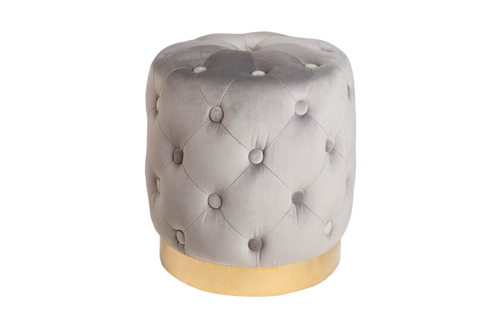 Design Hocker MODERN BAROCK 37cm edel-grau gold Samt Chesterfield