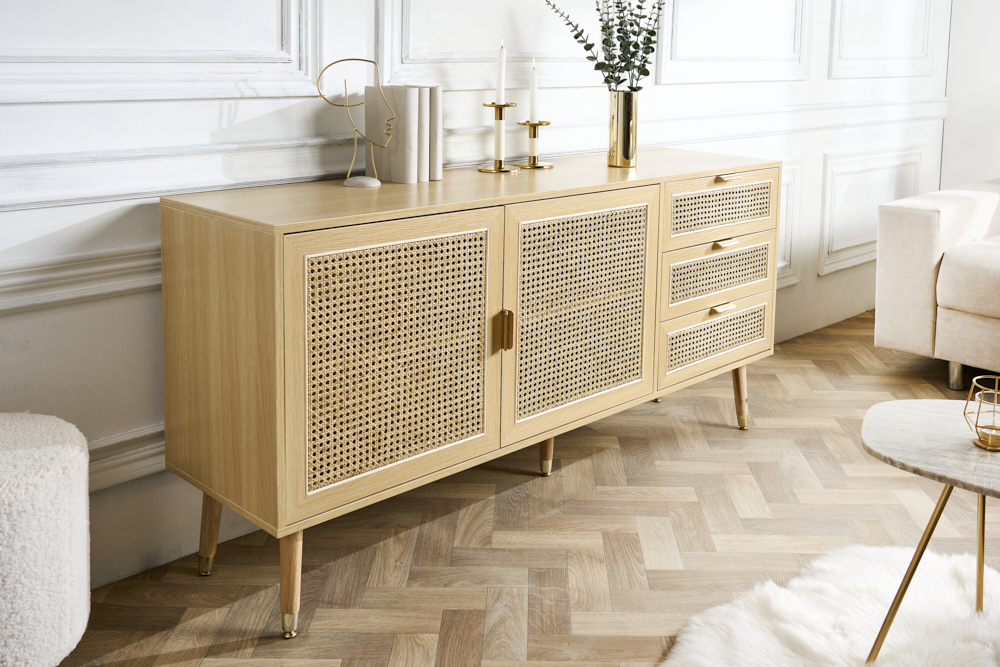 Design Sideboard VIENNA 155cm Wiener Geflecht Rattan Kommode mit Schubladen