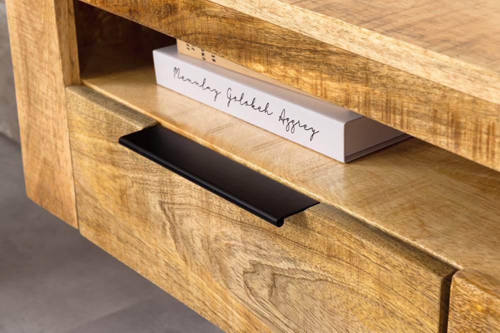 Hängendes TV-Board IRON CRAFT 160cm natur Mango Massivholz drei Schubladen Lowboard