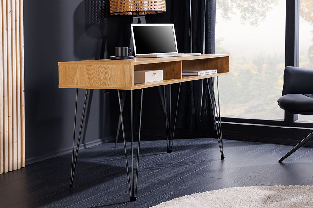 Industrial Schreibtisch STUDIO 110cm natur Eiche Laptoptisch Hairpin Legs Stauraum