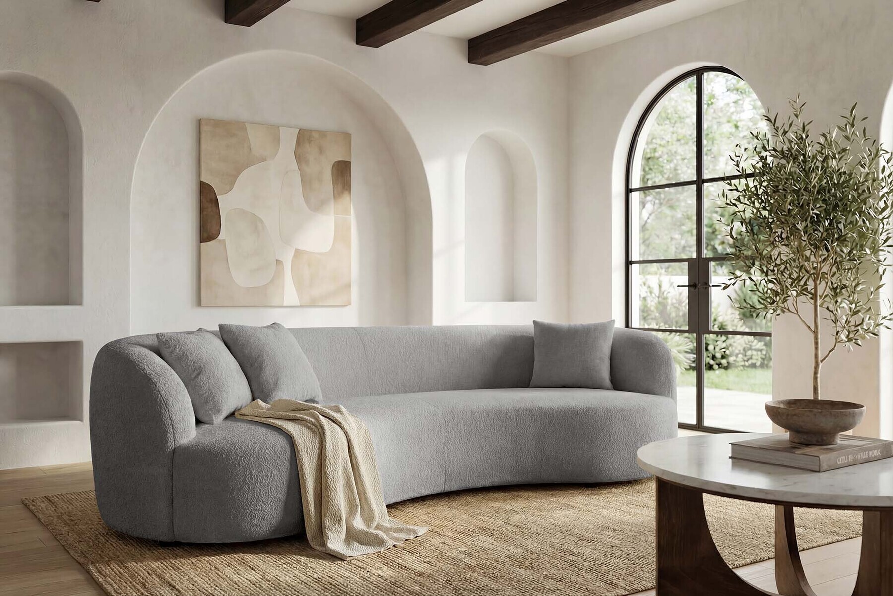 Modernes Sofa ATELIER 230cm grau Bouclé  3-Sitzer Couch inkl. Kissen