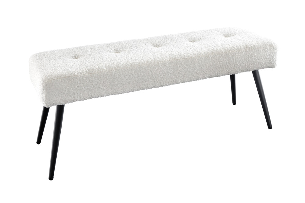 Design Sitzbank BOUTIQUE 100cm weiß Bouclé schwarze Metallbeine Polsterbank
