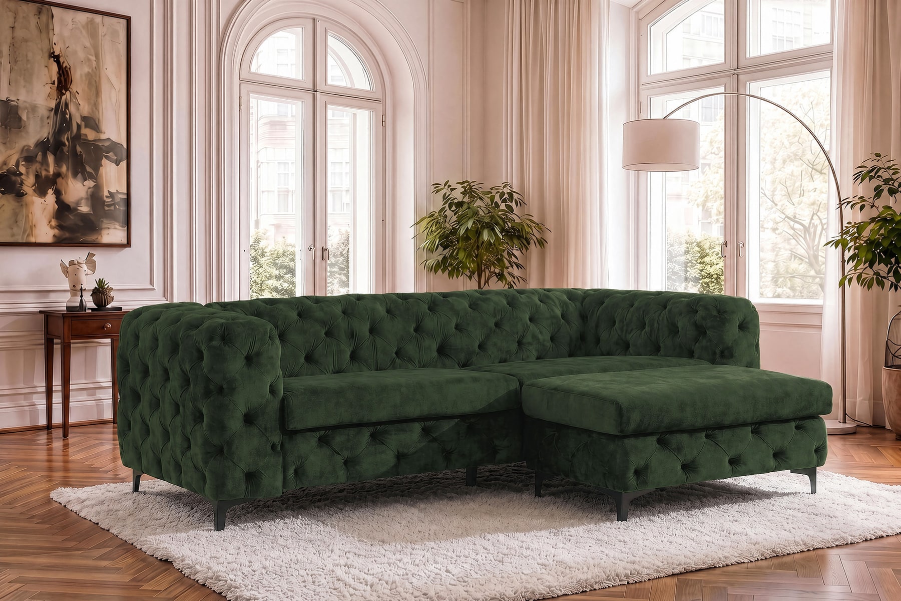 Chesterfield Sofa MODERN BAROCK 235cm grün Samt 3-Sitzer Couch Federkern