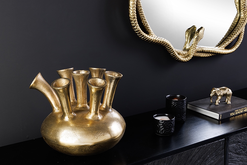 Handgefertigte Vase KIYA 35cm gold mit sieben Öffnungen Blumenvase
