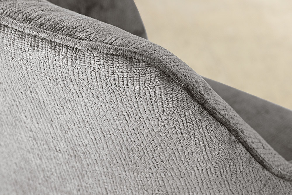 Drehbarer Retro Stuhl AVIGNON grau Chenille schwarze Metallbeine