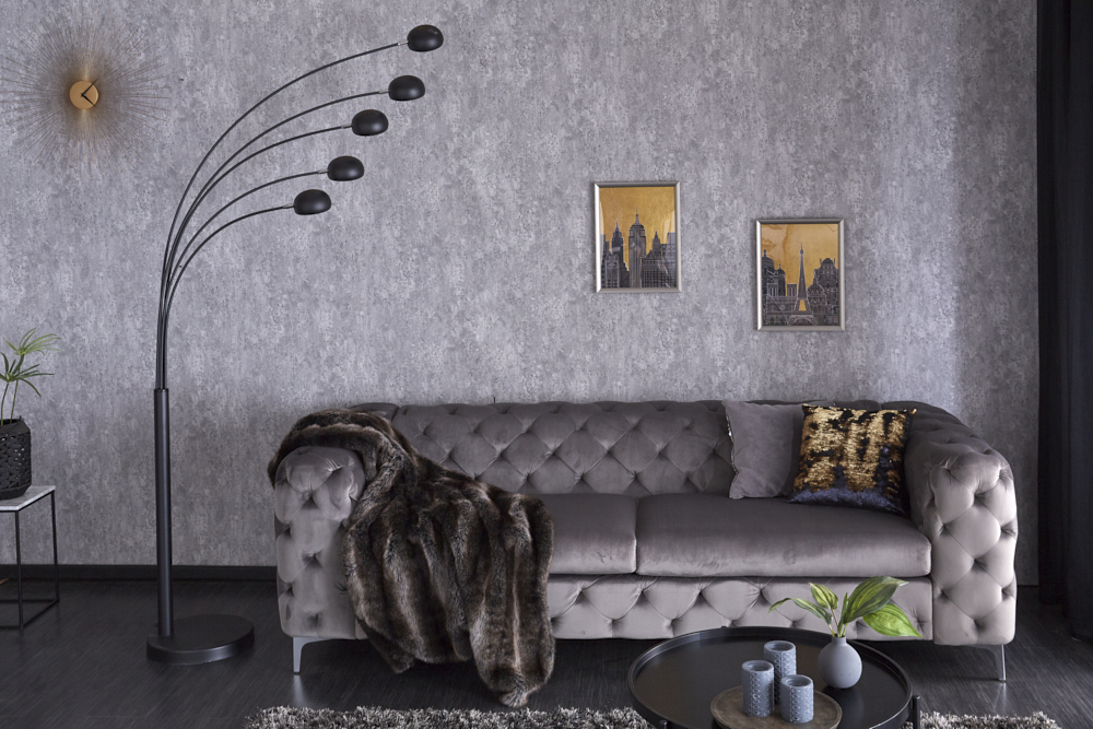 Design Bogenlampe FIVE LIGHTS 210cm schwarz gold Stehlampe mit Marmorfuß