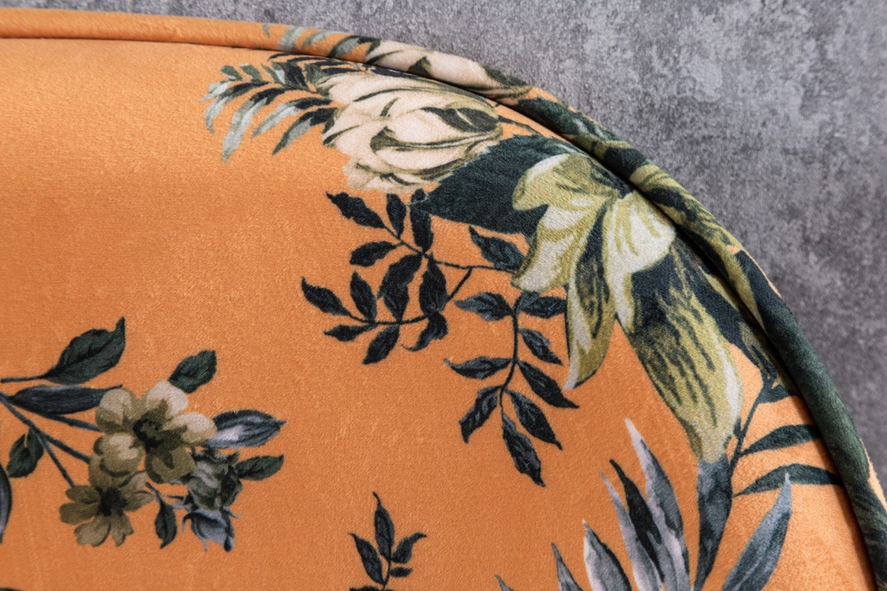 Design Bank PRÊT-À-PORTER gelb Samt florales Muster und goldene Fußkappen